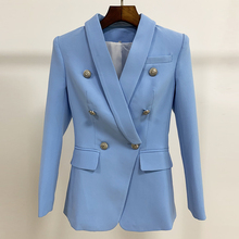 Casaco de blazer feminino com gola xale, alta qualidade, novo blazer de grife, blusa de metal com botões em forma de leão, estilo double breasted, 2021 2024 - compre barato