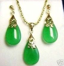 AAA красивые ювелирные изделия 18KGP зеленый нефрит кулон ожерелье серьги набор 2024 - купить недорого