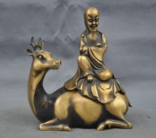 8" Interesting Chinese Brass Buddhism God Of Longevity Star Ride Deer Statue Incense Burner 2024 - buy cheap