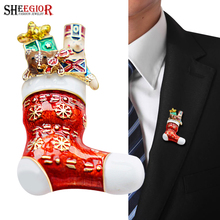 SHEEGIOR Lovely Christmas Shoes Brooches for Women Men's Accessories Golden Red Christmas Sock Brooch Pins Badge Fashion Jewelry 2024 - buy cheap