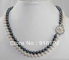Envío Gratis> 2 filas 7-8 MM AAA Mar del Sur blanco negro perla collar 18" 2024 - compra barato