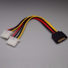 30 шт./лот 15-контактный SATA штекер на 2 порта 4-контактный IDE гнездовой Y-сплиттер адаптер питания кабель SATA на IDE 2024 - купить недорого