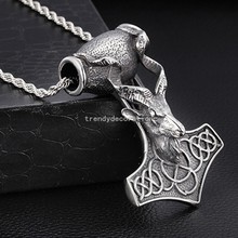 New Heavy Huge Silver Color 316L Stainless Steel Thor's Hammer Sheep Biker Pendant Cool Men's Necklace Box Chain 3"2.12" 2024 - buy cheap