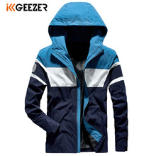 Mens Jackets Spring Autumn Breathable Street Fashion Patchwork Waterproof Coat Blue Casual Hooded Male Jacket Windbreaker 2024 - buy cheap
