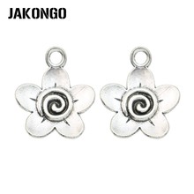 JAKONGO colgante antiguo plateado de La Flor de los encantos para la fabricación de la joyería pulsera accesorios DIY hecho a mano 22x18mm 15 unids/lote 2024 - compra barato