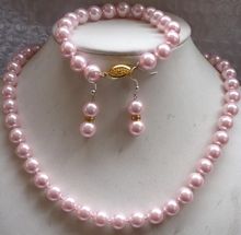 Mini Order1-collar de concha de perla de mar rosa, conjunto de collar, pulsera y pendientes de perlas, juego de joyería de moda, piedra Natural de 18 pulgadas, 10mm, nuevo 2024 - compra barato
