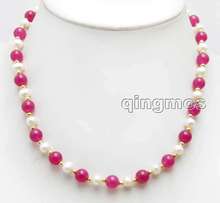 SALE 6-7mm White Natural freshwater Pearl & 8mm Round Rose pink beads 17'' Necklace -nec6049 wholesale/retail Free shipping 2024 - buy cheap