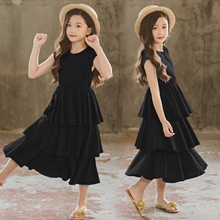 Black 3 Layer Cake Dress for Girls Summer Elegant Princess Teens Girl Party Frock Kids Cotton Maxi Long Children Evening Dresses 2024 - buy cheap