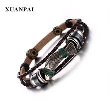 XUANPAI Fish Pattern Charm Leather Rope Bracelets for Men Vintage Male Bracelets Bangles Jewelry 8.8" 2024 - buy cheap