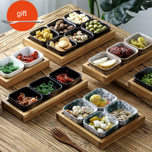 Japan Style Ceramic Fruits Plates with Bamboo Serving Tray Home Desserts/Nuts Plates Creative Snacks Plates Sauce Dish 2024 - compre barato