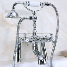 Polished Chrome Bathtub Faucets Deck Mounted Telephone Style Clawfoot Tub Mixer Tap with Handheld Spray Shower Bna126 2024 - buy cheap