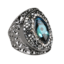 Evil Eye-abalorio de cuentas de diamantes de imitación para mujer y hombre, anillo negro de ancho grande ajustable martillado abierto envuelto 2024 - compra barato