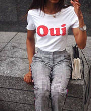 Футболка да, женская футболка для французского письма, стильная повседневная футболка Tumblr, Летние повседневные топы для девочек, наряд, футболки 2024 - купить недорого