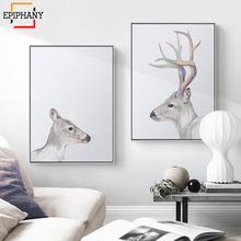 Quadros de lona doe e cervo, arte de parede, pôster de animal de madeira, decoração de quarto, presente de noivado, amor mr e sra, pinturas de imagem 2024 - compre barato