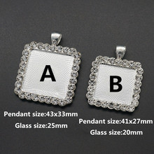 5pcs Square Rhinestone Silver Plated Necklace Charms Setting Cabochon Cameo Base Tray Bezel Blank Fit 20/25mm glass cabochon 2024 - buy cheap