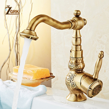 ZGRK Antique Brass Bathroom Faucet Retro Washbasin Faucet Heightening Kitchen Mixer Taps Carving Swivel Singe Handle Sink Tap 2024 - buy cheap