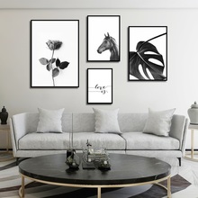 Moderno cartel de caballo con estampado de Rosa romántica de plantas, lienzo decorativo para pared del hogar, cuadro de pintura impresa se puede personalizar 2024 - compra barato