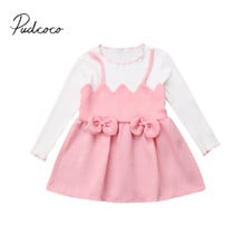 2018 Brand New Princess 0-3Y Toddler Baby Girls Party Dress Long Sleeve Bowknot Patchwork Knee-Length Pink A-Line Autumn Dress 2024 - buy cheap