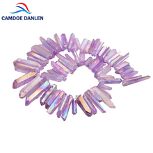 CAMDOE DANLEN Natural Stone Pink Titanium Coated Rock Raw Crystal Quartz Pillar Top Drilled Pendant Beads 15" Strand Diy Jewelry 2024 - buy cheap