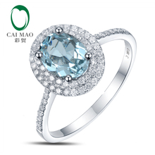 1.02ct Natural Blue Aquamarine 14k White Gold Natural Diamond Engagement Ring Jewelry 2024 - buy cheap