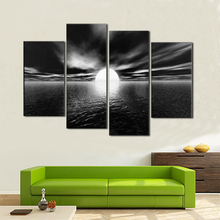 4PC Black sea at sunset Modern decorative wall art oil painting on canvas no frame home decoration for living room 2024 - buy cheap