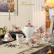 Conjunto de osso e porcelana pastoral, conjunto de porcelana superior para café, pote de cerâmica, jarro de leite, tigela de açúcar, bule de chá, xícara, café 2024 - compre barato