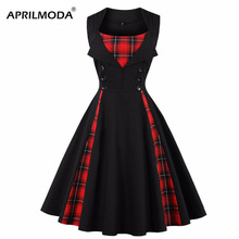 Robe Femme Retro Plaid Dress Women Clothing Hepburn Red Black Print 4XL Sleeveless Summer 50s Vintage Rockabilly Swing Jurken 2024 - buy cheap