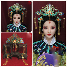 Three-way Wearing Traditional Chinese Vintage Handmade Hair Tiara Imitate Tiancui Blue Cloisonne Big Phoenix Tiara Head Piece 2024 - buy cheap