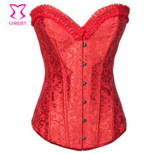 Corzzet Red Jacquard Steel Boned Bustier Gothic Corset Waist Slimming Corsets Women Corselet Sexy Valentine's Day Lingerie 2024 - buy cheap