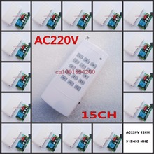 Sistema de controle remoto sem fio 15ch, cada canais é independente, 10a, código de aprendizagem, alternância/momentâneo led, liga/desliga, interruptor sem fio