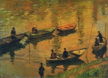 100% artesanal claude monet pintura a óleo reprodução sobre tela de linho, pescadores no sena em poissy, frete grátis, museu qualidade 2024 - compre barato