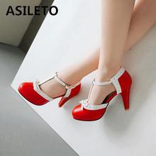 ASILETO Plus Size 32-44 High Heel Shoes Round Toe Heel pumps Women's Platform pumps with bow party wedding Footwear t strap 972 2024 - buy cheap