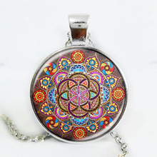 silver color necklace mandala necklaces chakra pendant OM jewelry for women glass cabochon pendants Zen gifts jewellery vintage 2024 - buy cheap