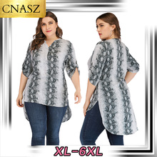 Camisa de manga larga de talla grande para mujer, ropa informal con cuello en V y estampado 2024 - compra barato