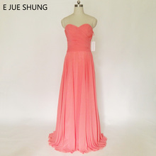 E JUE SHUNG Coral Chiffon Sweetheart Bridesmaid Dresses Long 2017 A-line Cheap Wedding Party Dresses Formal Dress 2024 - buy cheap