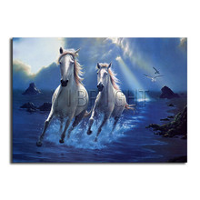 Mosaico de diamante 3d faça você mesmo cavalo branco redondo completo bordado de diamante ponto de cruz beira-mar quadrado completo pintura de pedras de animais 2024 - compre barato