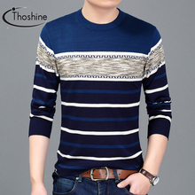 Thoshine Brand Spring Autumn Style Men Knitted Thin Sweaters Striped Long Casual Wool Pullovers Male Fashion Knitting Outerwear 2024 - buy cheap