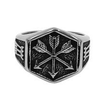 Anillo hexagonal con símbolo de flecha para hombre y niño, anillo vikingo nórdico, joyería de acero inoxidable, anillo de motorista 991B, venta al por mayor 2024 - compra barato