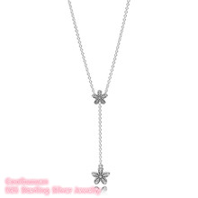 Authentic 100% 925 Sterling Silver Dazzling Daisies Clear CZ necklace fit Spring Europan Women Jewelry 2024 - buy cheap