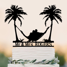 Topper de pastel con temática de playa, hamaca de luna de miel, decoración de pastel de boda, palmeras 2024 - compra barato