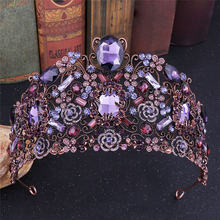 Женский обруч для волос, винтажный, с фиолетовыми кристаллами, большой, Корона невесты тиара 2024 - купить недорого