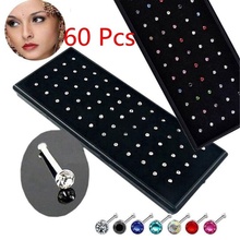 60 Pcs/Pack Classic Style Stainless Steel Crystal Nose Ring Set Girl Surgical Nose Piercing Crystal Nose Stud Lot Body Jewelry 2024 - buy cheap