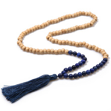 Buddha Wooden and Natural Stone Beaded Mala Necklaces with Long Tassel Pendant Women Men Buddha Yoga Meditation Prayer Necklaces 2024 - buy cheap