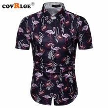 Мужские летние рубашки Covrlge из полиэстера с 3D рисунком, однобортные рубашки с отложным воротником и короткими рукавами, пляжные рубашки MCS076 2024 - купить недорого