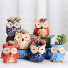 Glazed Owl Animal Flowerpot Succulent Plants Vase Ceramic Flower Pot Decorated Crafts Desktop Ornamenmt Home Garden 2024 - buy cheap