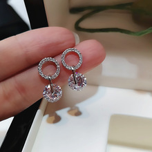 Pendientes de plata esterlina 925 para mujer, aretes redondos de cristal de lujo para mujer, joyería para fiesta y boda, eh1095 2024 - compra barato