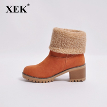 XEK Wonter Women Boots Winter Shoes For Female Woman's Fur Warm Snow Boots Fashion Square High Heels Ankle Boots GSS93 2024 - buy cheap