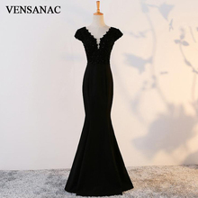 VENSANAC 2018 Vintage Mermaid Lace V Neck Long Evening Dresses Elegant Sequined Embroidery Open Back Party Prom Gowns 2024 - buy cheap