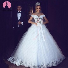 Vestido De Noiva, белое кружевное бальное платье с аппликацией, дешевые свадебные платья с открытыми плечами и рукавами-крылышками, свадебные платья 2024 - купить недорого