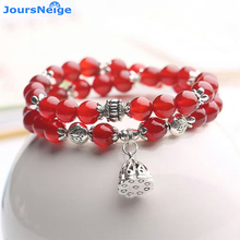 JoursNeige Red Crystal Bracelets Beads 8mm Lucky Tibetan Silver Lotus Pendant Lucky for Women Girl Crystal Bracelet Jewelry 2024 - buy cheap